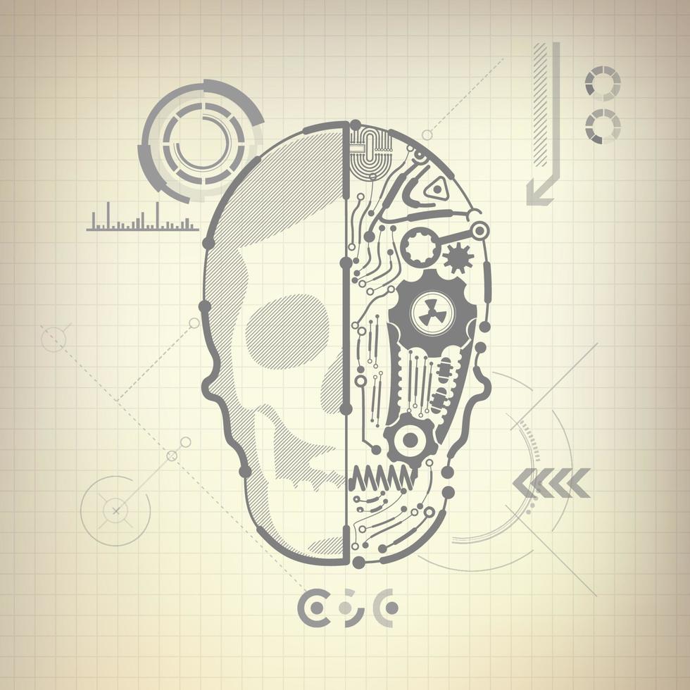 electronic skull drawing vector