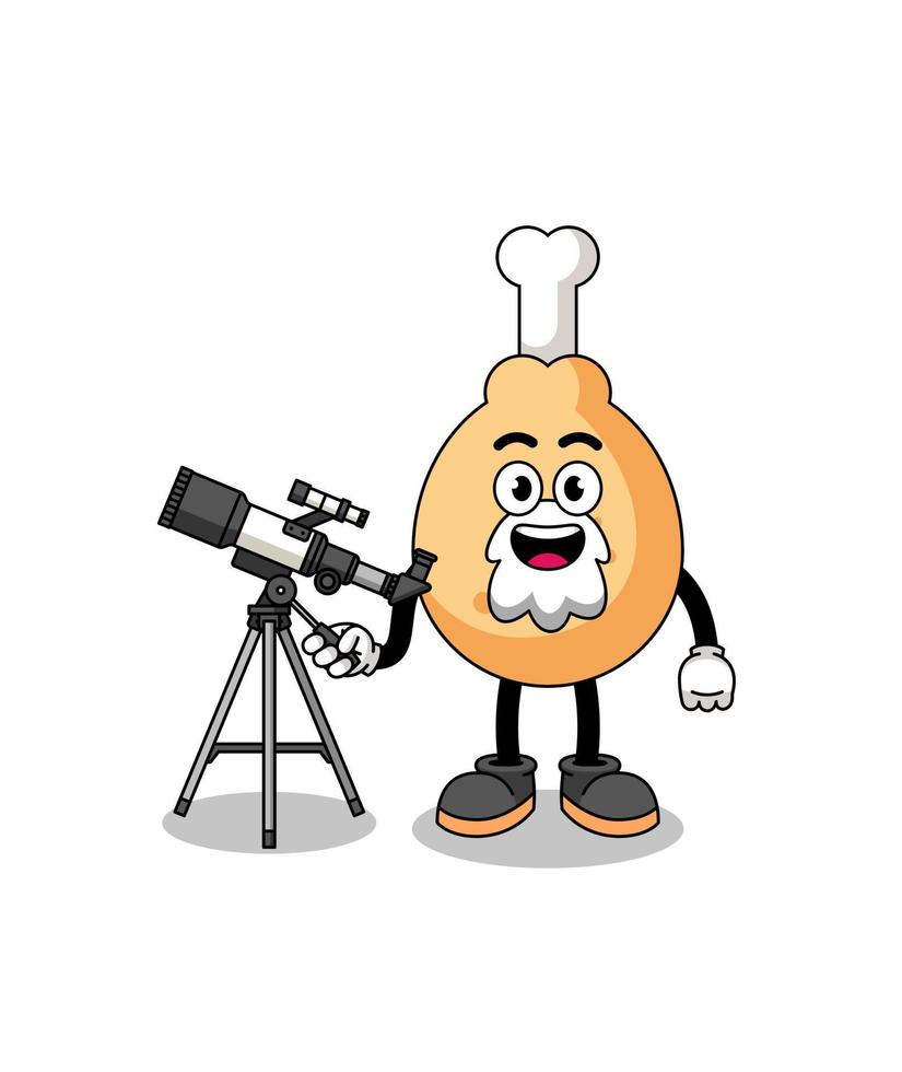 Illustration of fried chicken mascot as an astronomer vector