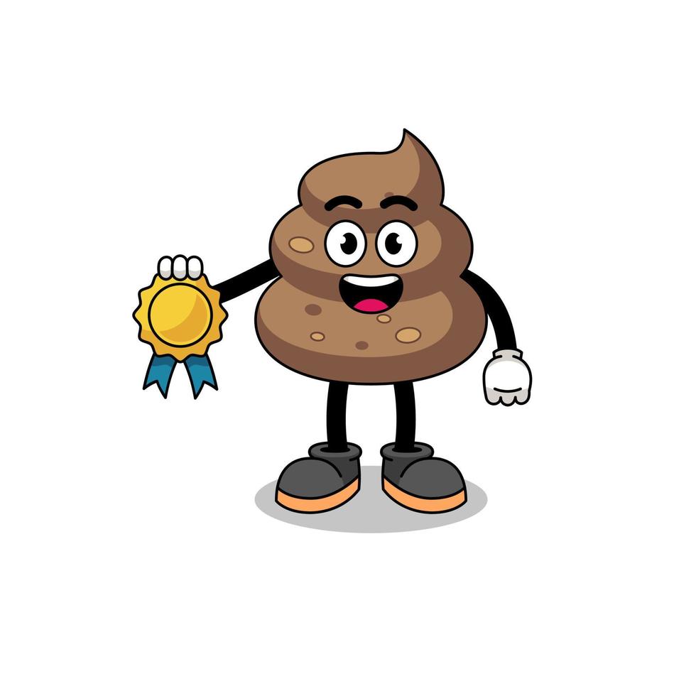 poop cartoon illustration with satisfaction guaranteed medal vector