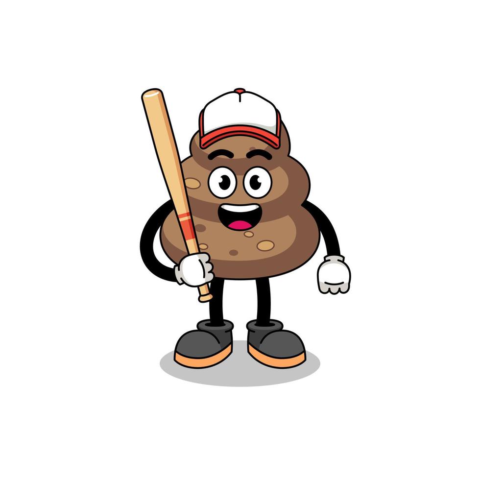 poop mascot cartoon as a baseball player vector