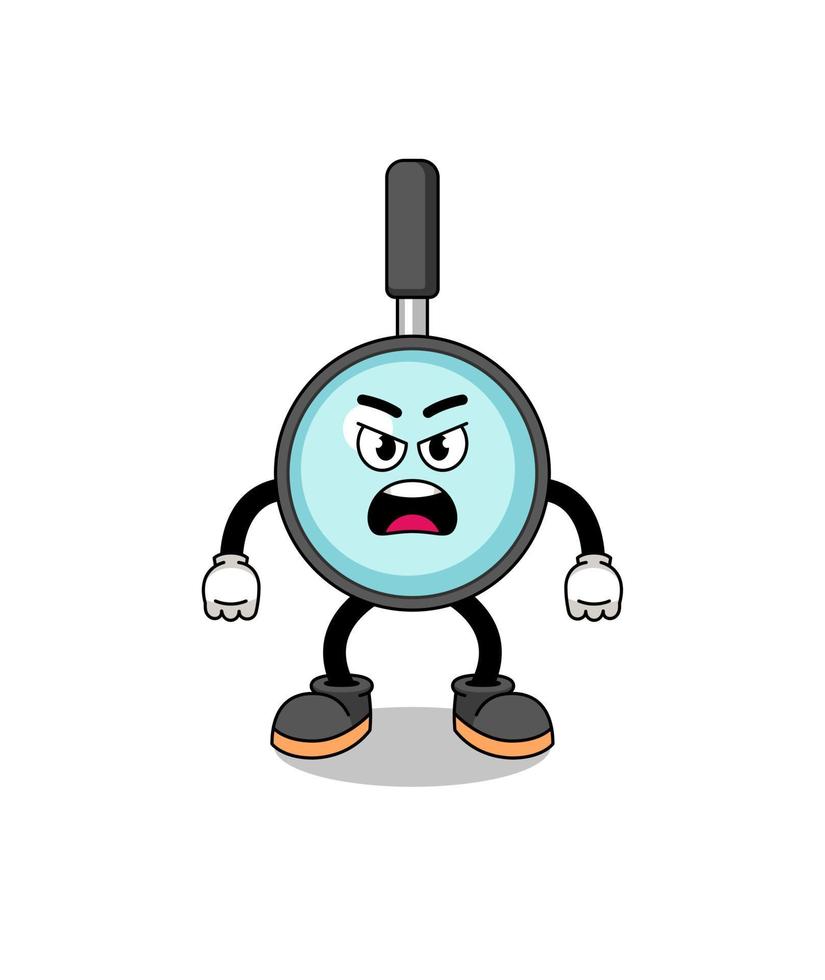 magnifying glass cartoon illustration with angry expression vector