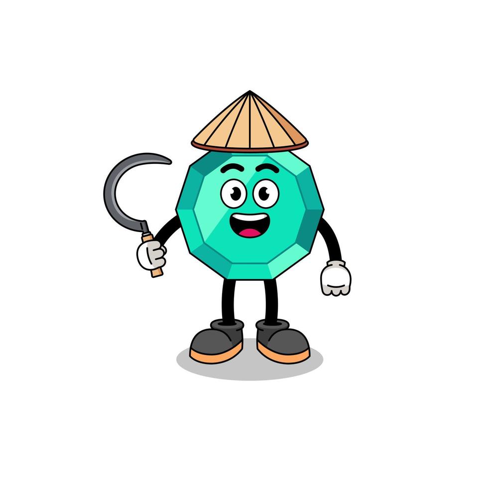 Illustration of emerald gemstone as an asian farmer vector