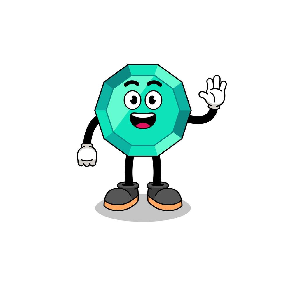 emerald gemstone cartoon doing wave hand gesture vector