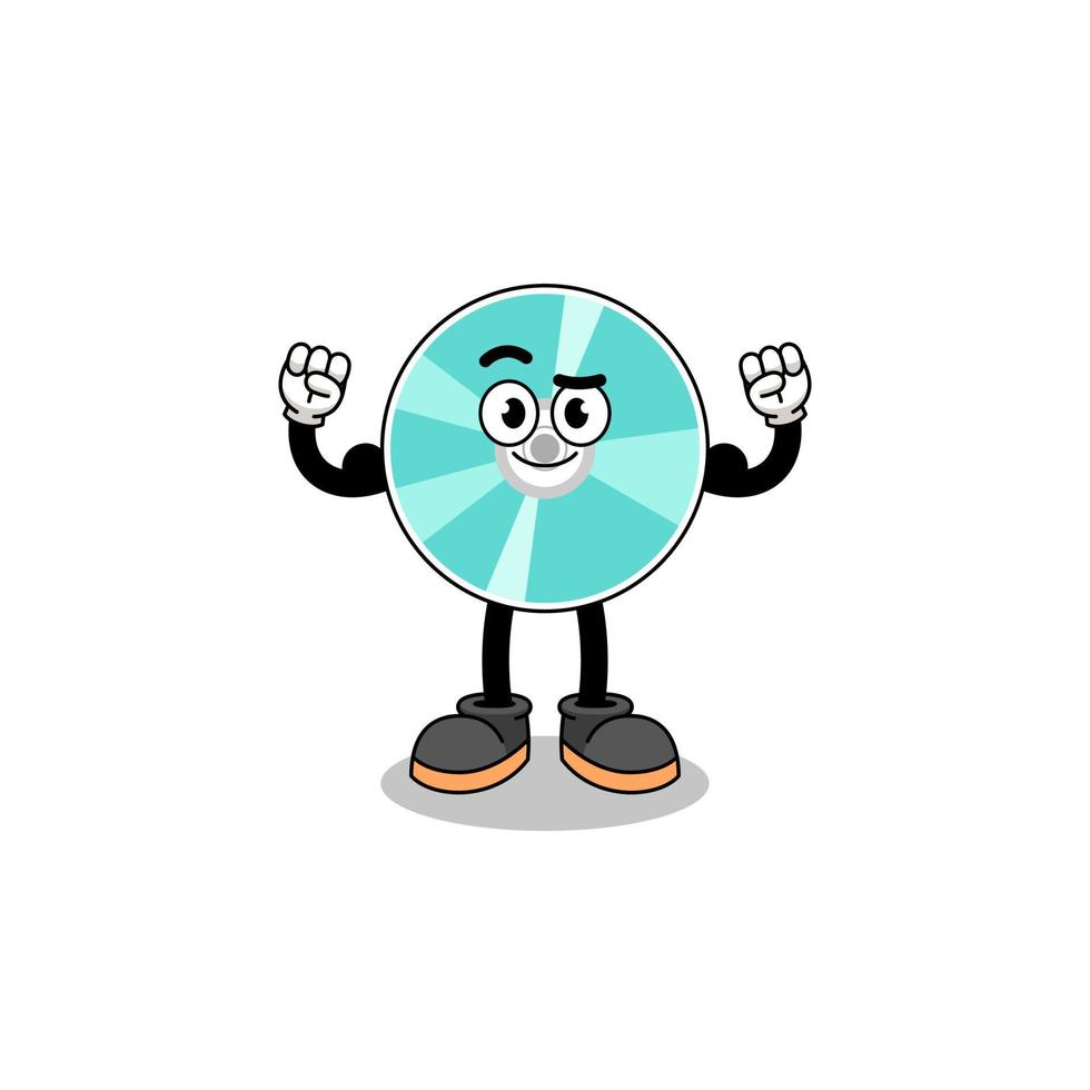 Mascot cartoon of optical disc posing with muscle vector