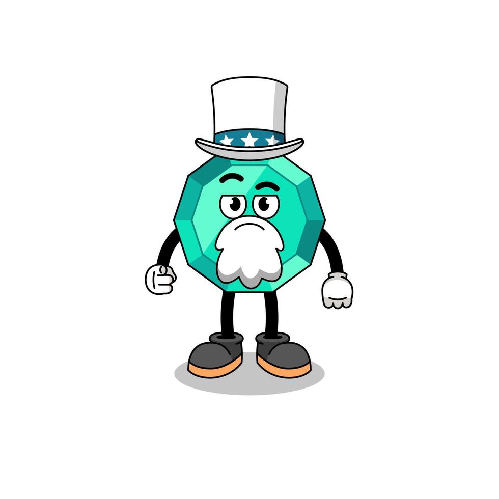 Illustration of emerald gemstone cartoon with i want you gesture vector