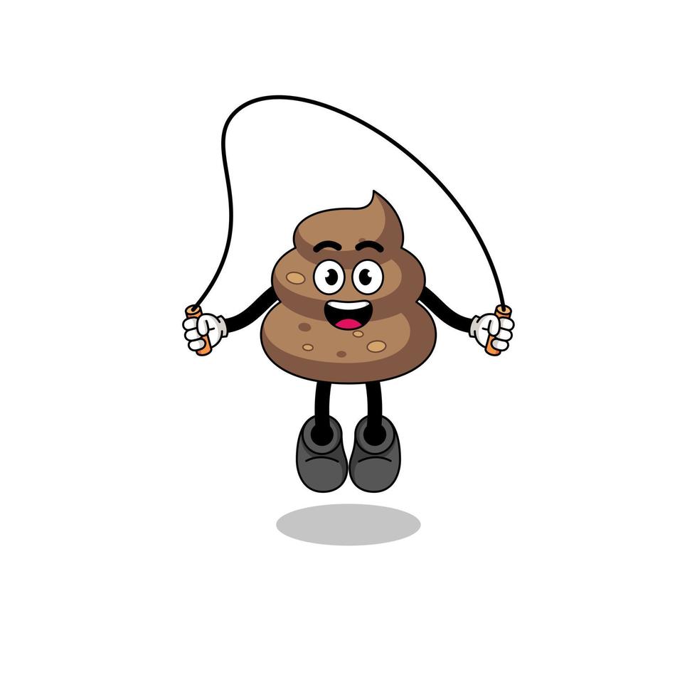 poop mascot cartoon is playing skipping rope vector