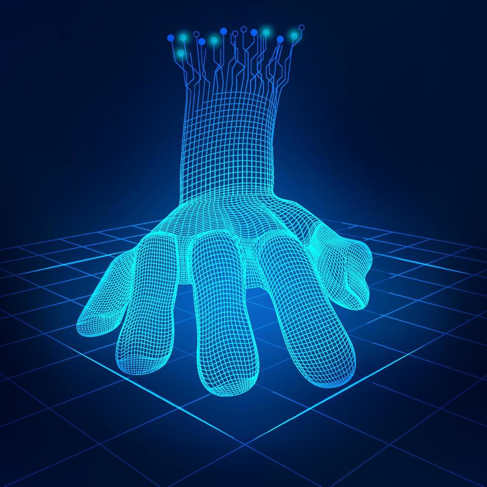 blue wireframe hand vector