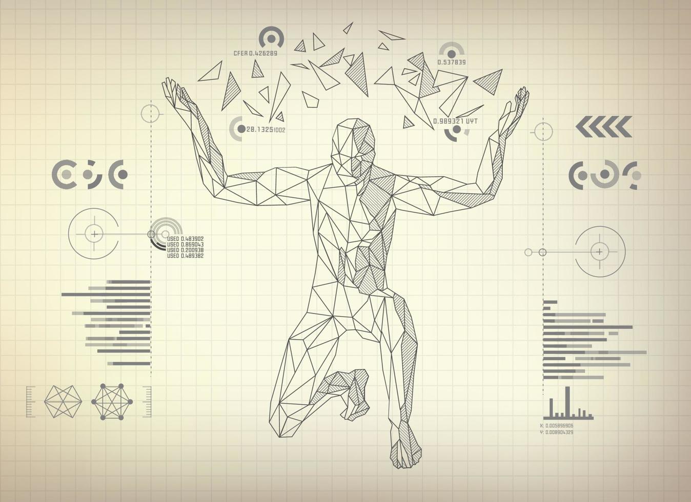 diagrama de hombre de estructura alámbrica vector