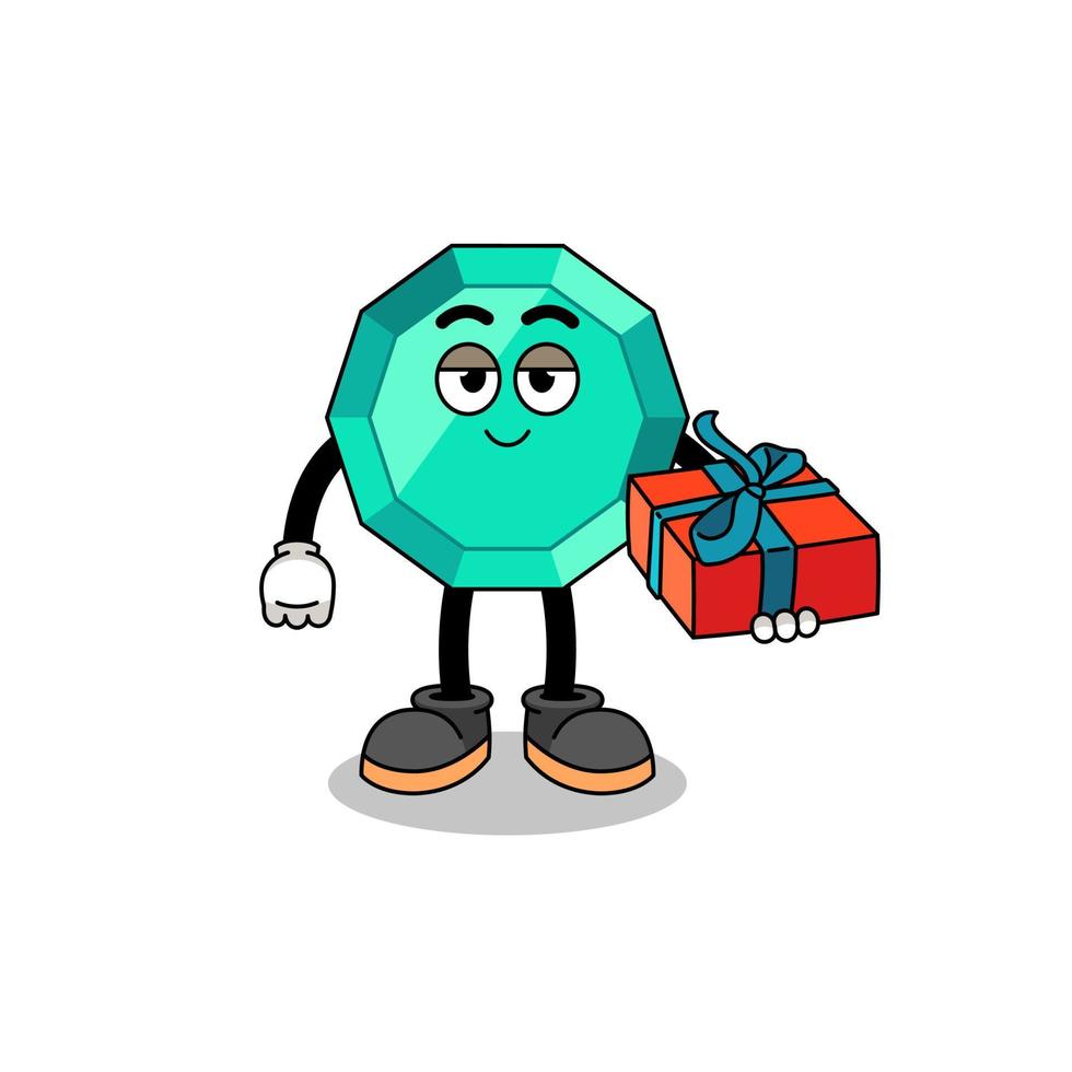 emerald gemstone mascot illustration giving a gift vector