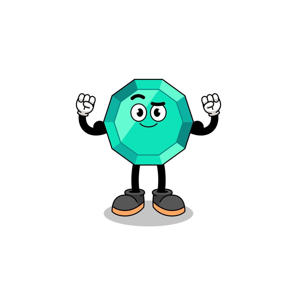 Mascot cartoon of emerald gemstone posing with muscle vector