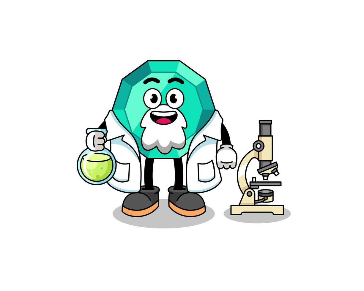 mascota de piedra preciosa esmeralda como científico vector