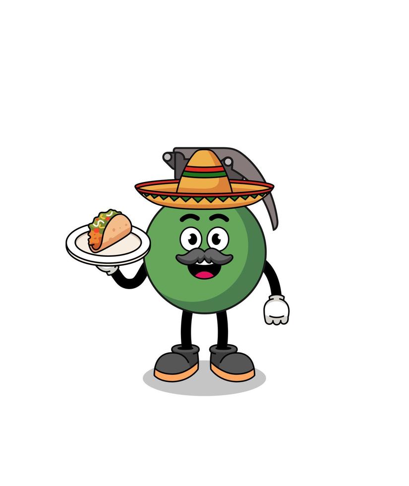 caricatura de personaje de granada como chef mexicano vector