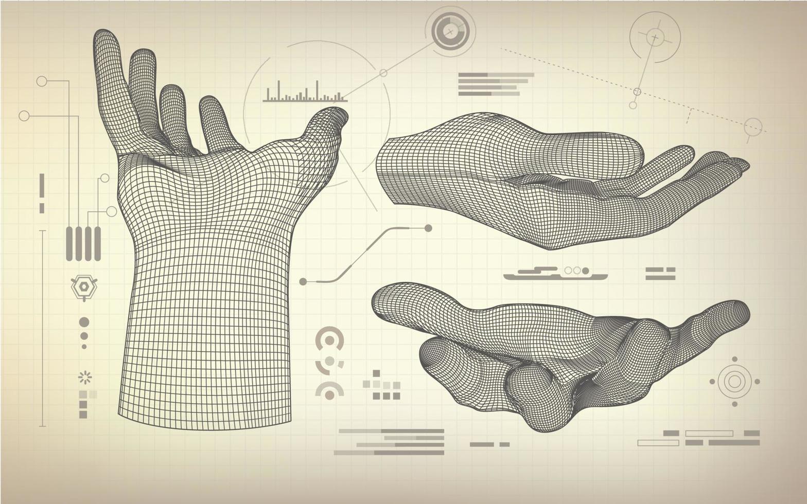 wireframe hand diagram vector