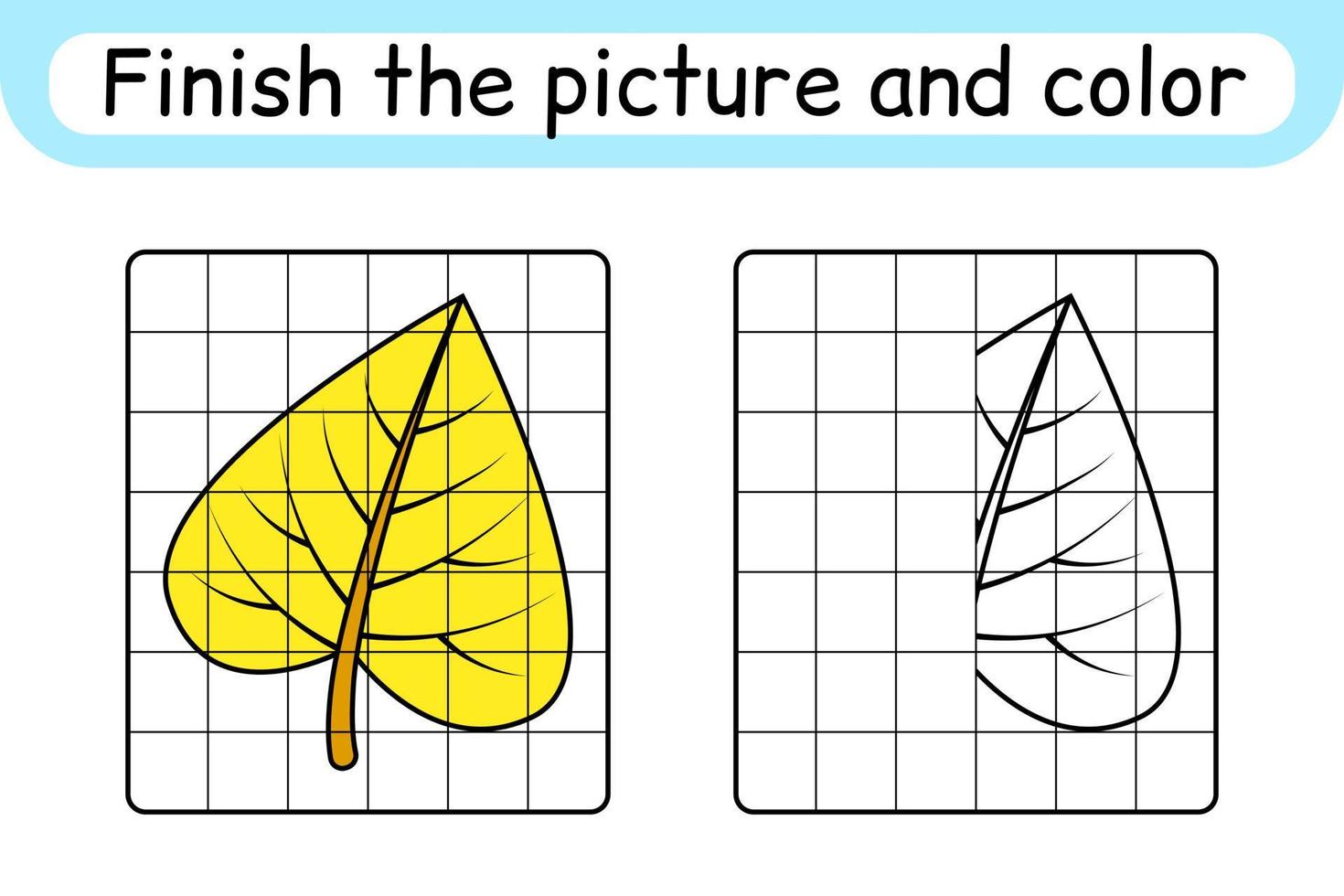 Complete the picture leaf birch. Copy the picture and color. Finish the image. Coloring book. Educational drawing exercise game for children vector