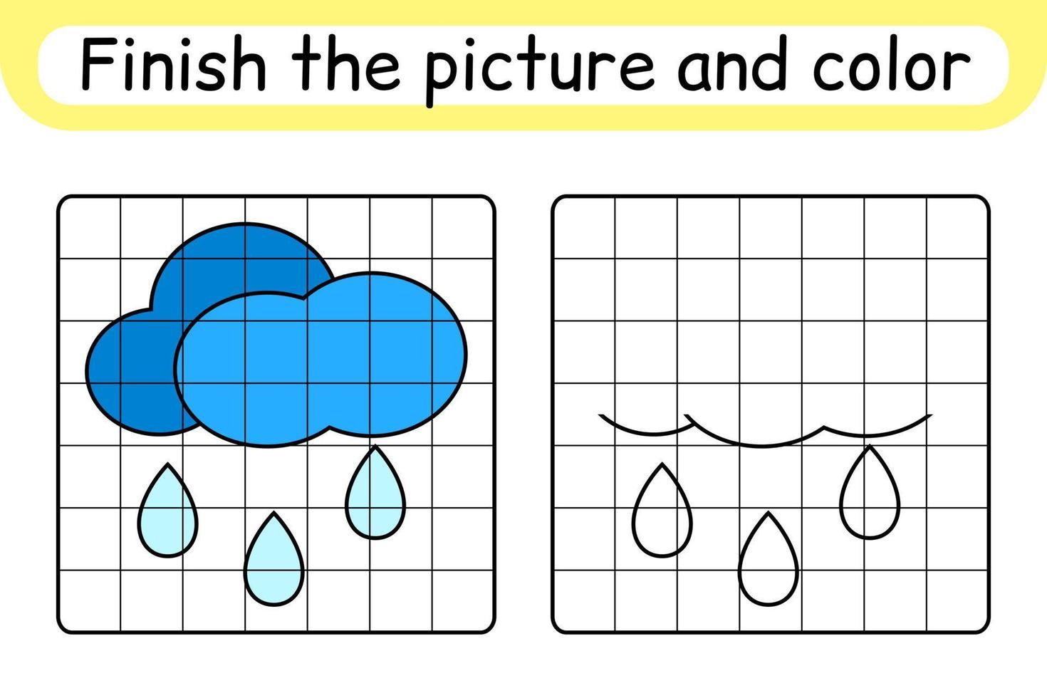 Complete the picture cloud. Copy the picture and color. Finish the image. Coloring book. Educational drawing exercise game for children vector