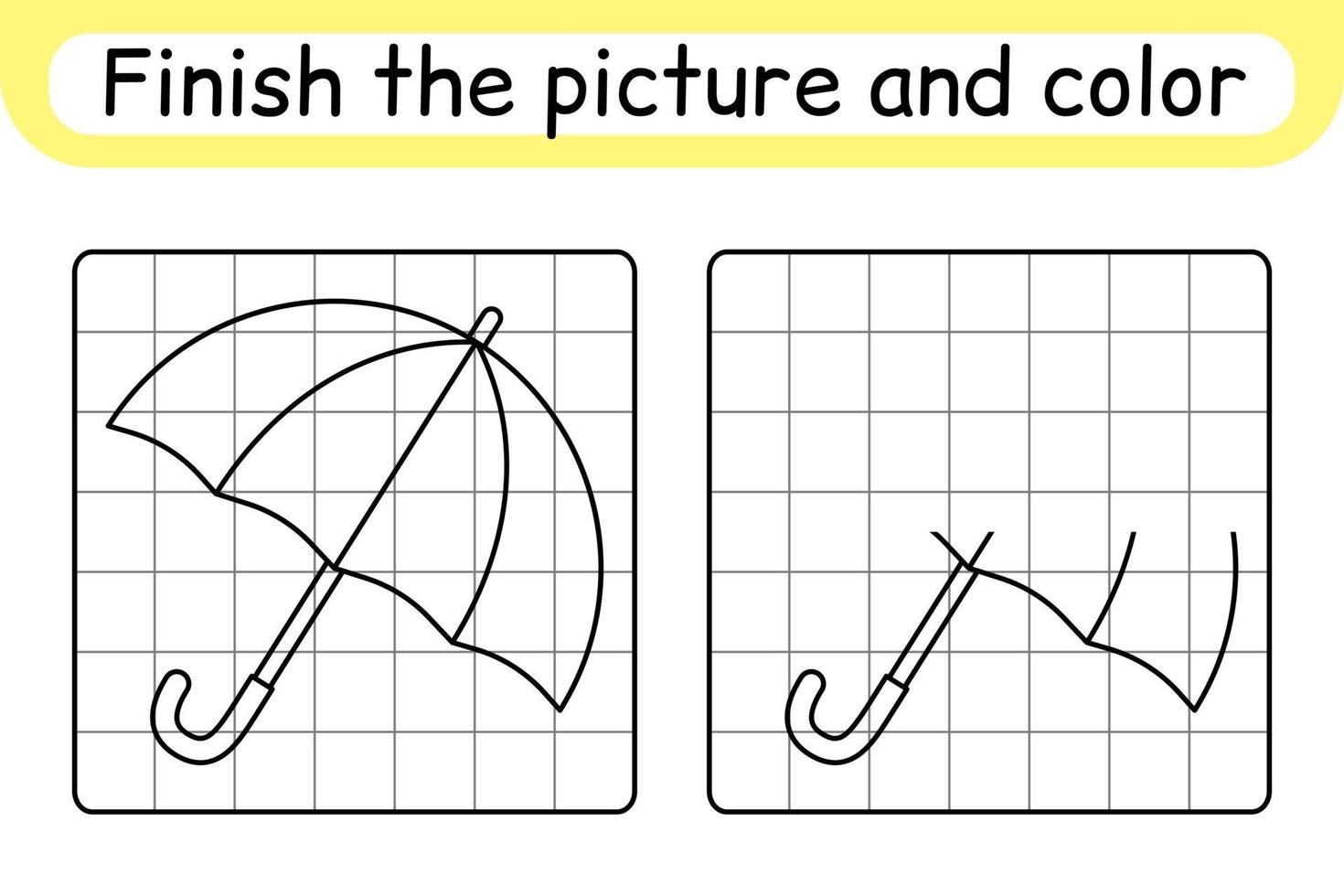 Complete the picture umbrella. Copy the picture and color. Finish the image. Coloring book. Educational drawing exercise game for children vector