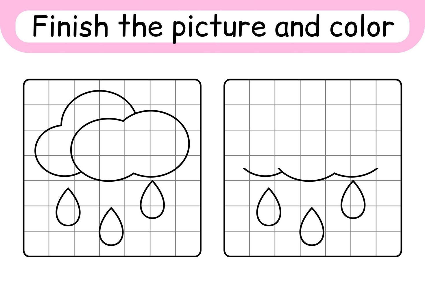 Complete the picture cloud. Copy the picture and color. Finish the image. Coloring book. Educational drawing exercise game for children vector