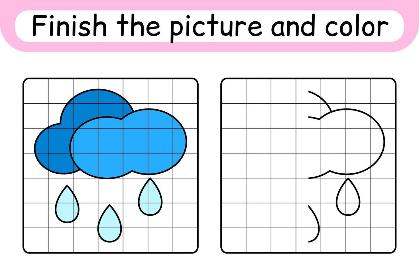 Complete the picture cloud. Copy the picture and color. Finish the image. Coloring book. Educational drawing exercise game for children vector
