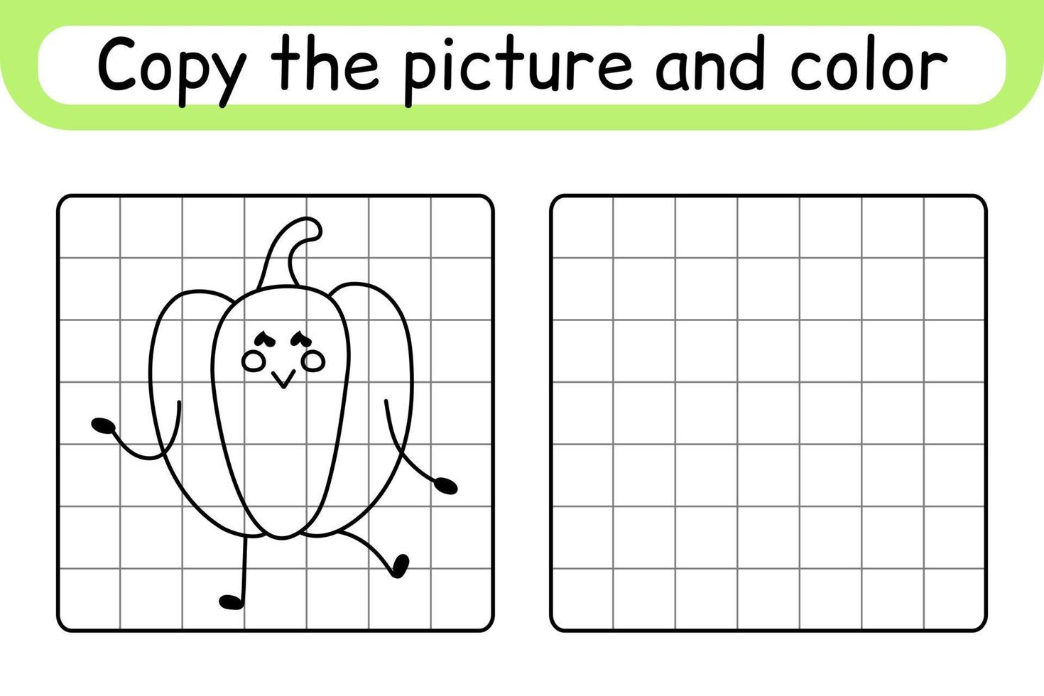 Copy the picture and color pepper. Complete the picture. Finish the image. Coloring book. Educational drawing exercise game for children vector