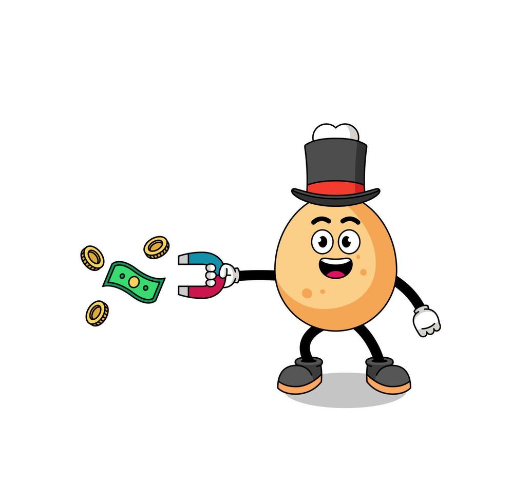 Character Illustration of fried chicken catching money with a magnet vector