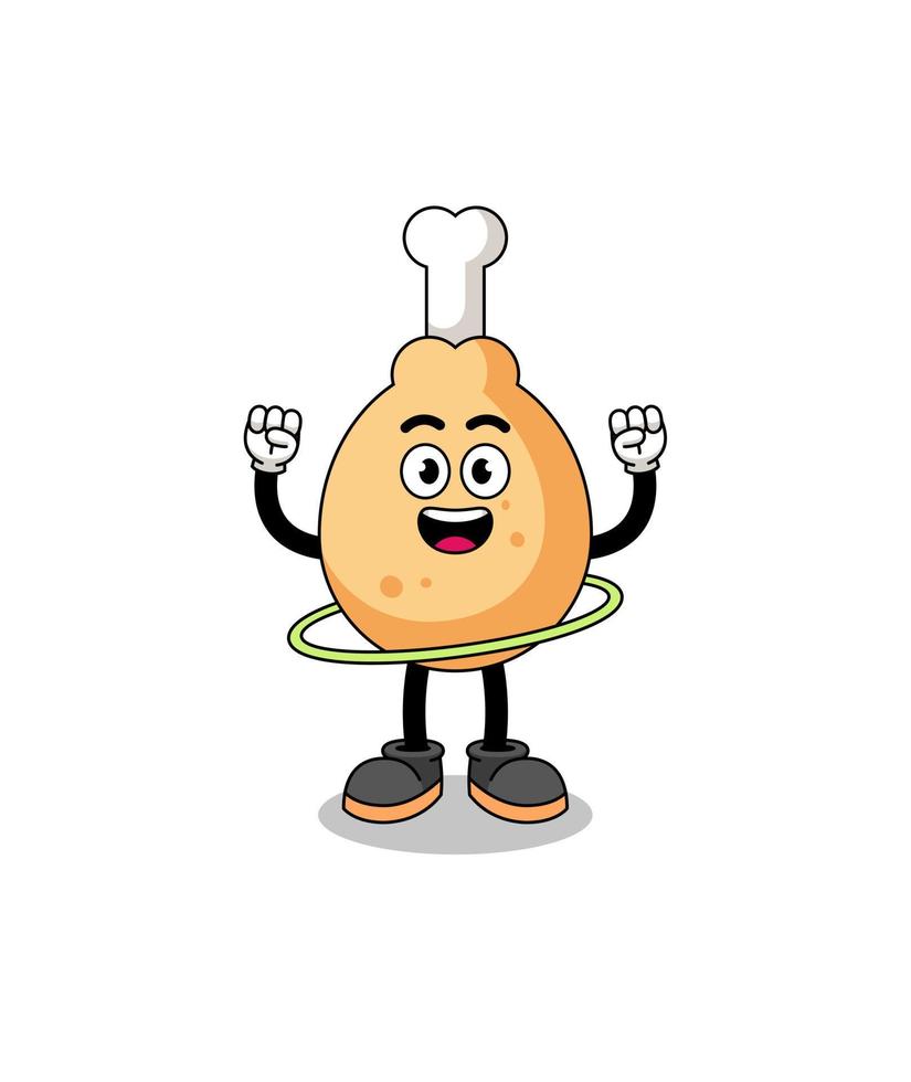 Character Illustration of fried chicken playing hula hoop vector