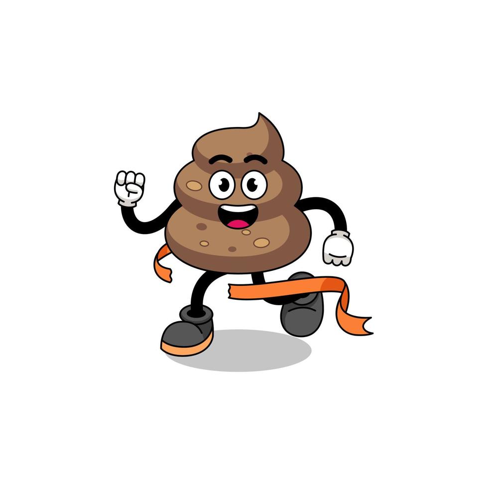 Mascot cartoon of poop running on finish line vector