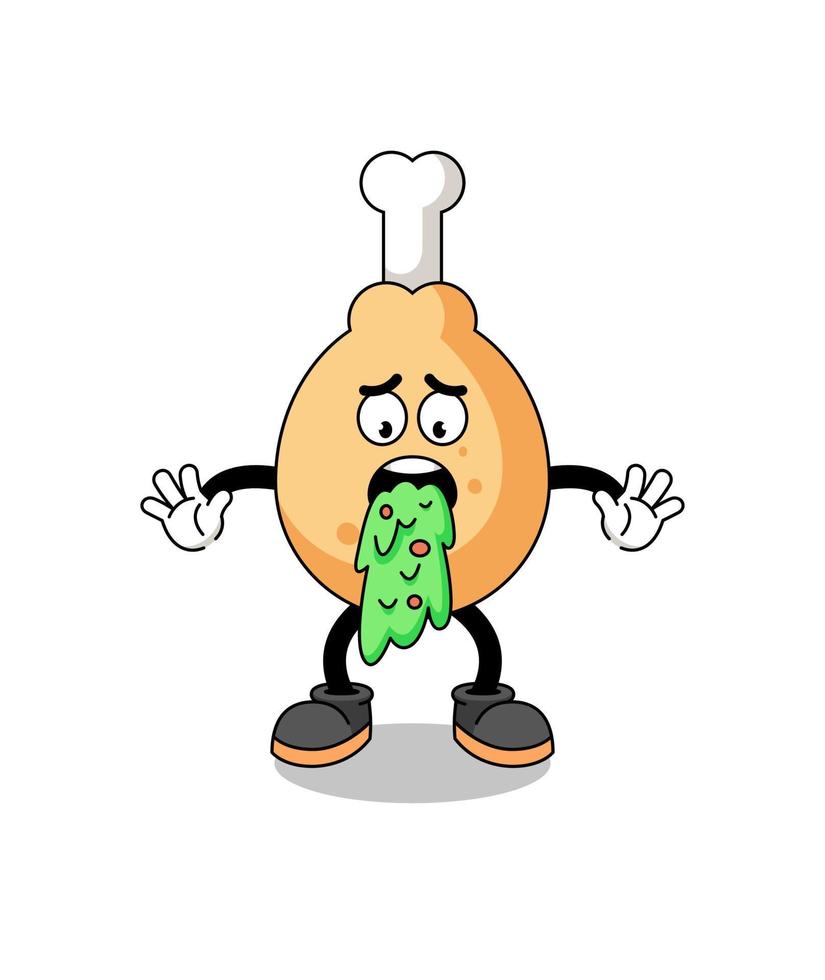 fried chicken mascot cartoon vomiting vector