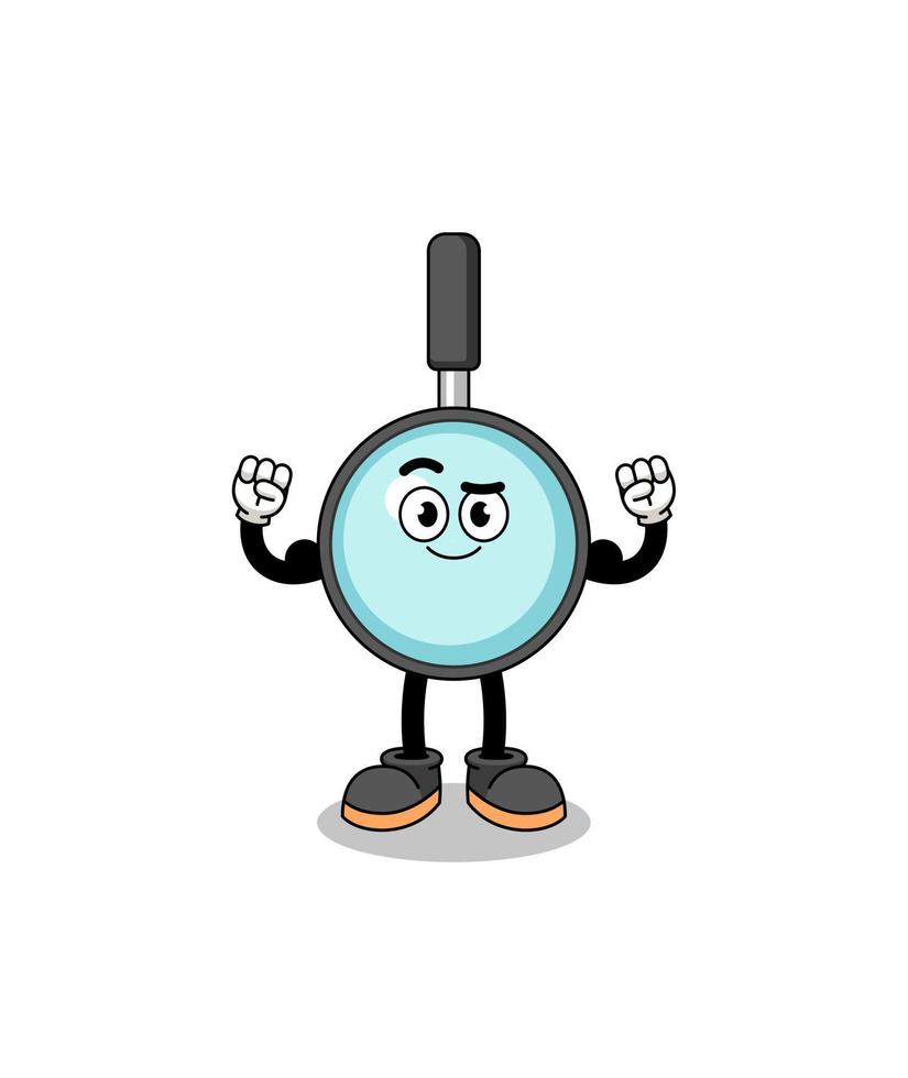 Mascot cartoon of magnifying glass posing with muscle vector