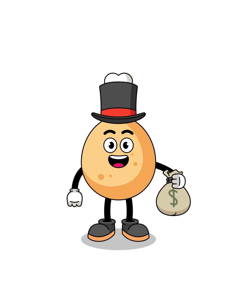 fried chicken mascot illustration rich man holding a money sack vector