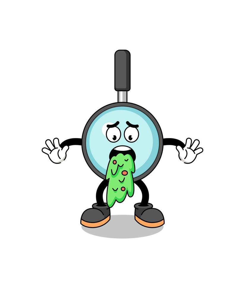 magnifying glass mascot cartoon vomiting vector