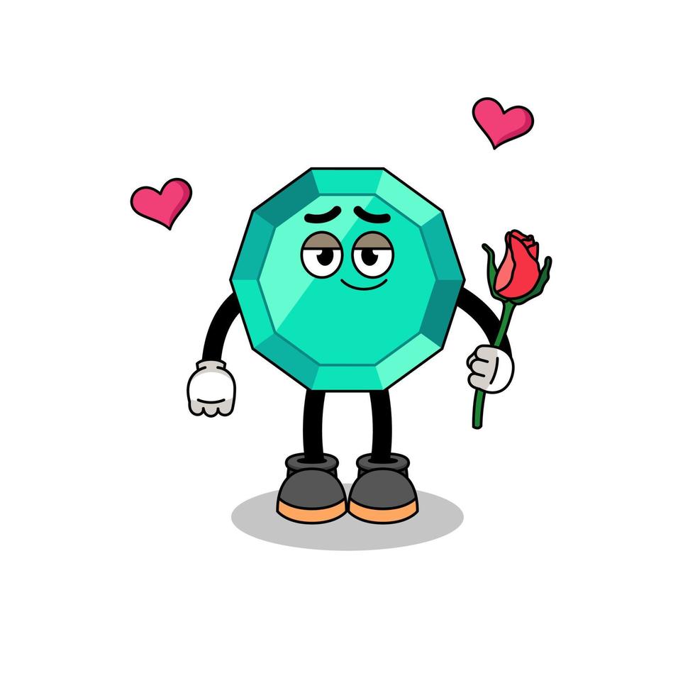 emerald gemstone mascot falling in love vector