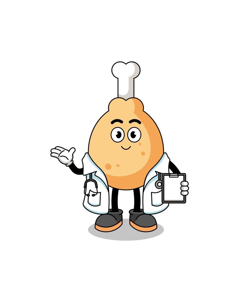 Cartoon mascot of fried chicken doctor vector
