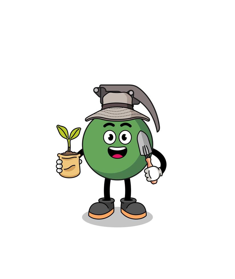 Illustration of grenade cartoon holding a plant seed vector