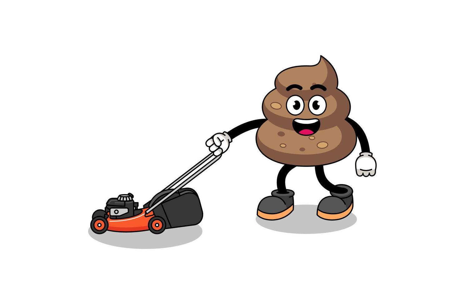 poop illustration cartoon holding lawn mower vector