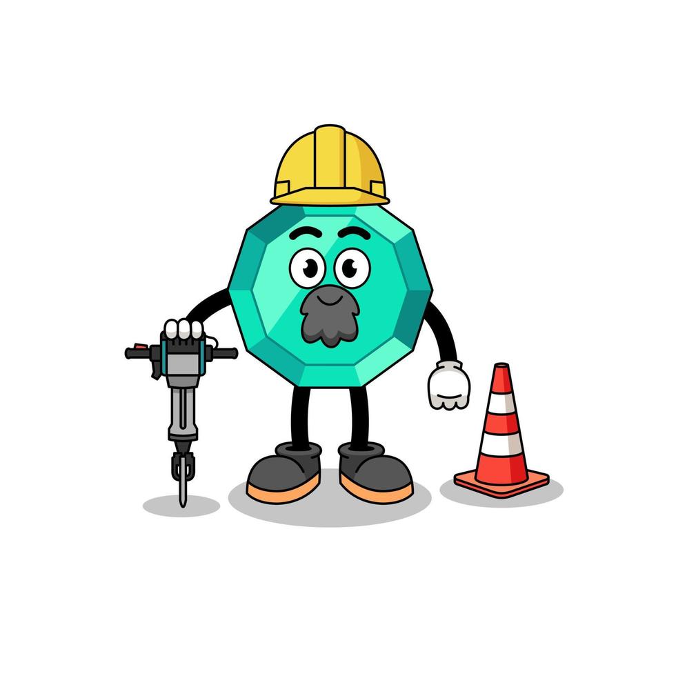 Character cartoon of emerald gemstone working on road construction vector