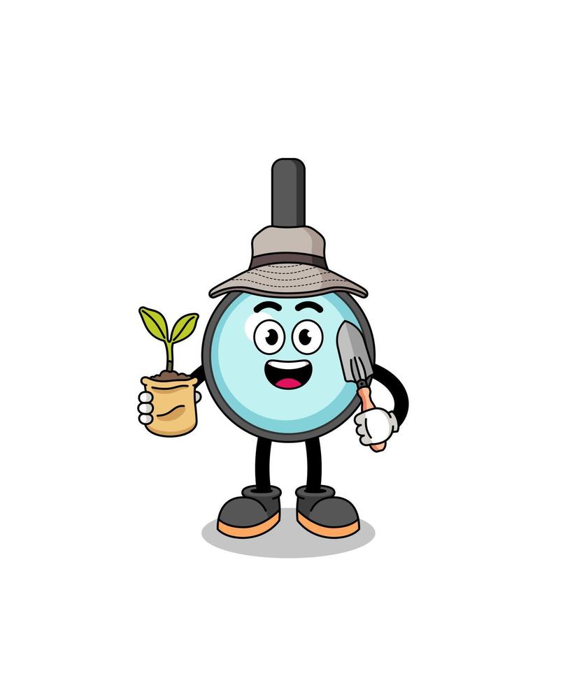 Illustration of magnifying glass cartoon holding a plant seed vector