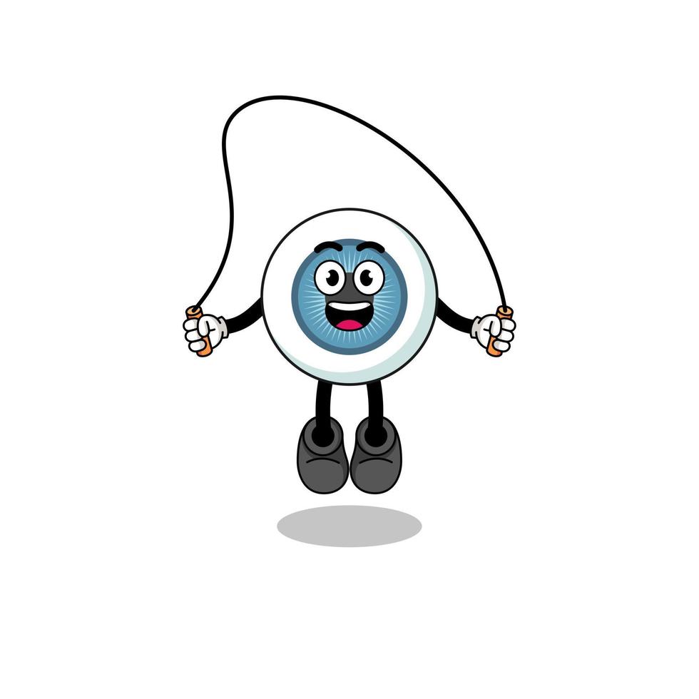 eyeball mascot cartoon is playing skipping rope vector