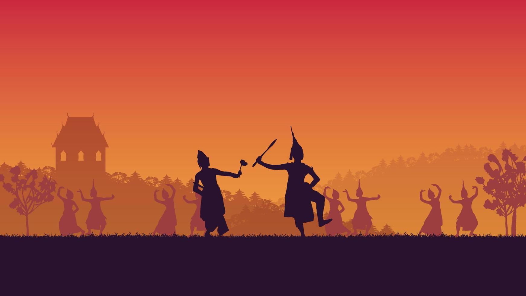 silhouette of traditional Thai Dance on gradient background vector