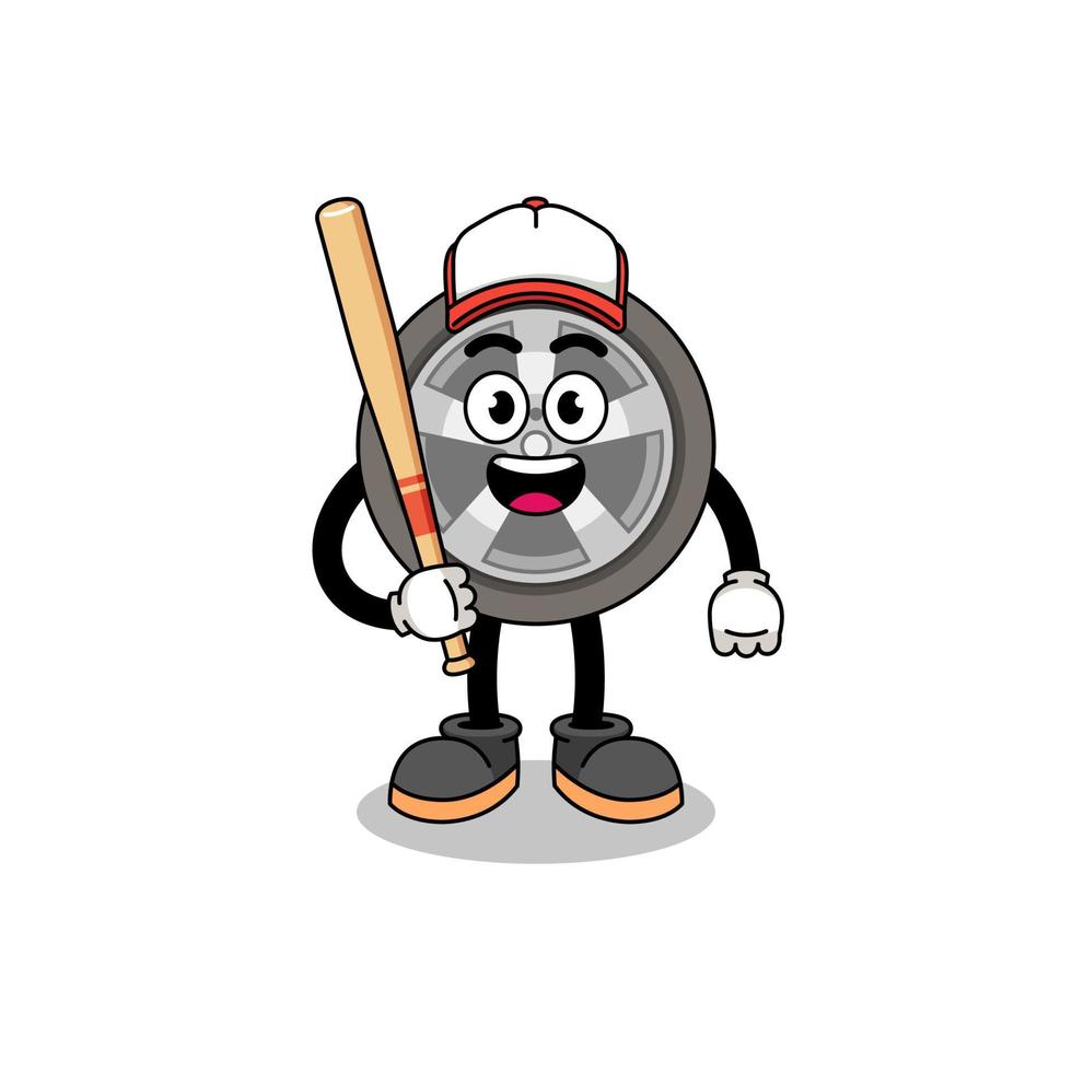 car wheel mascot cartoon as a baseball player vector