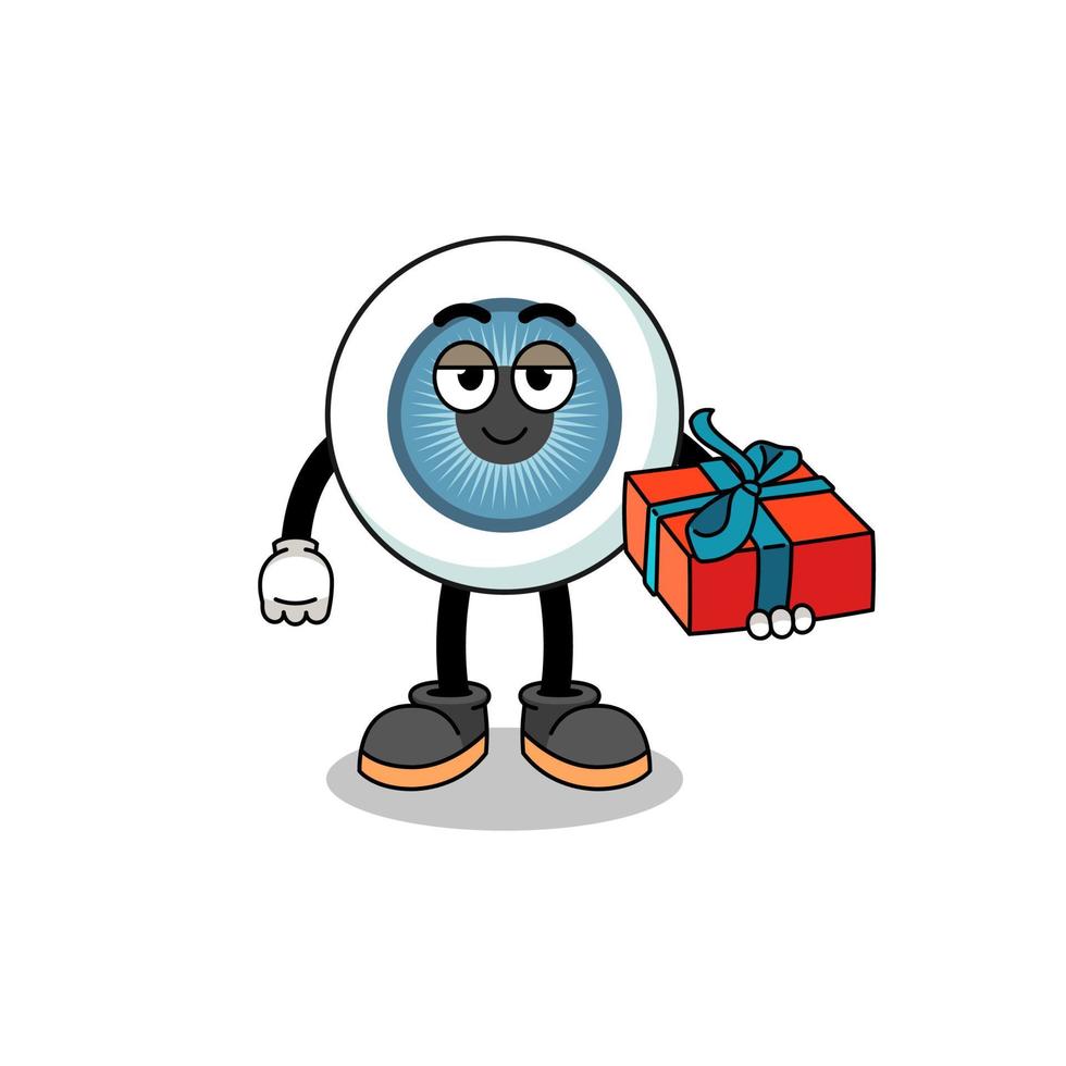 eyeball mascot illustration giving a gift vector