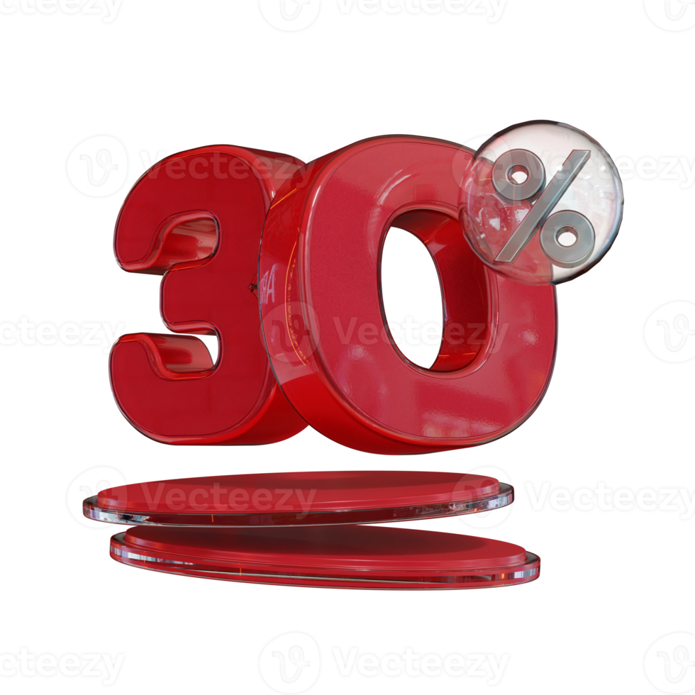 rabatt 30 rabatt röd glänsande text 3d render promotion element png