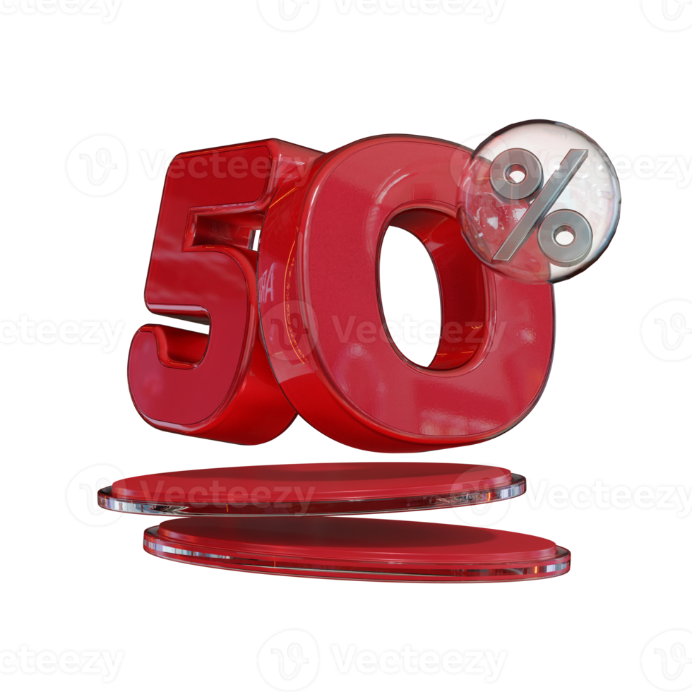 korting 50 korting op rode glanzende tekst 3d render promotie-element png