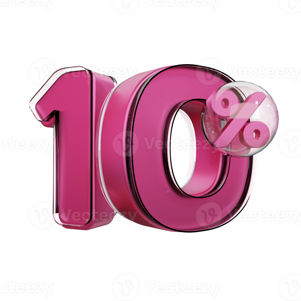 Discount 10 Off Pink Glossy Text 3D Render Promotion Element png