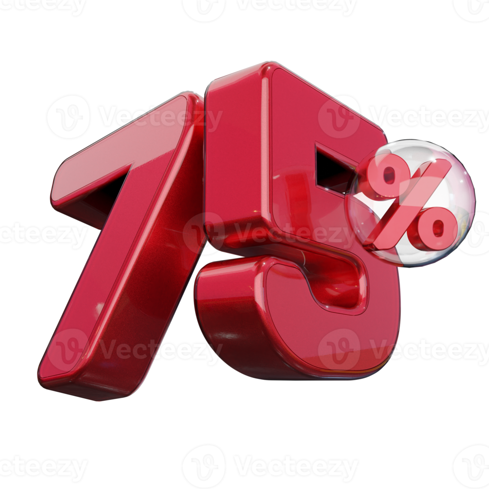 Discount 75 Off Red Glossy Text 3D Render Promotion Element png