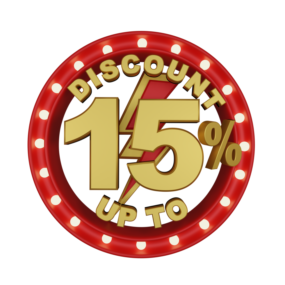 Discount Up To 15 3D Render Promotion Element png