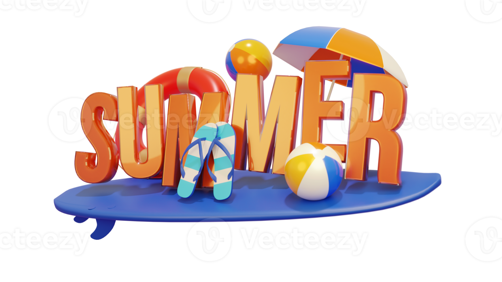 Summer Colorful Glossy 3D Text Composition for Design Element png