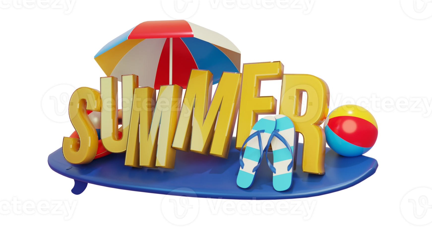 Summer Colorful Glossy 3D Text Composition for Design Element png