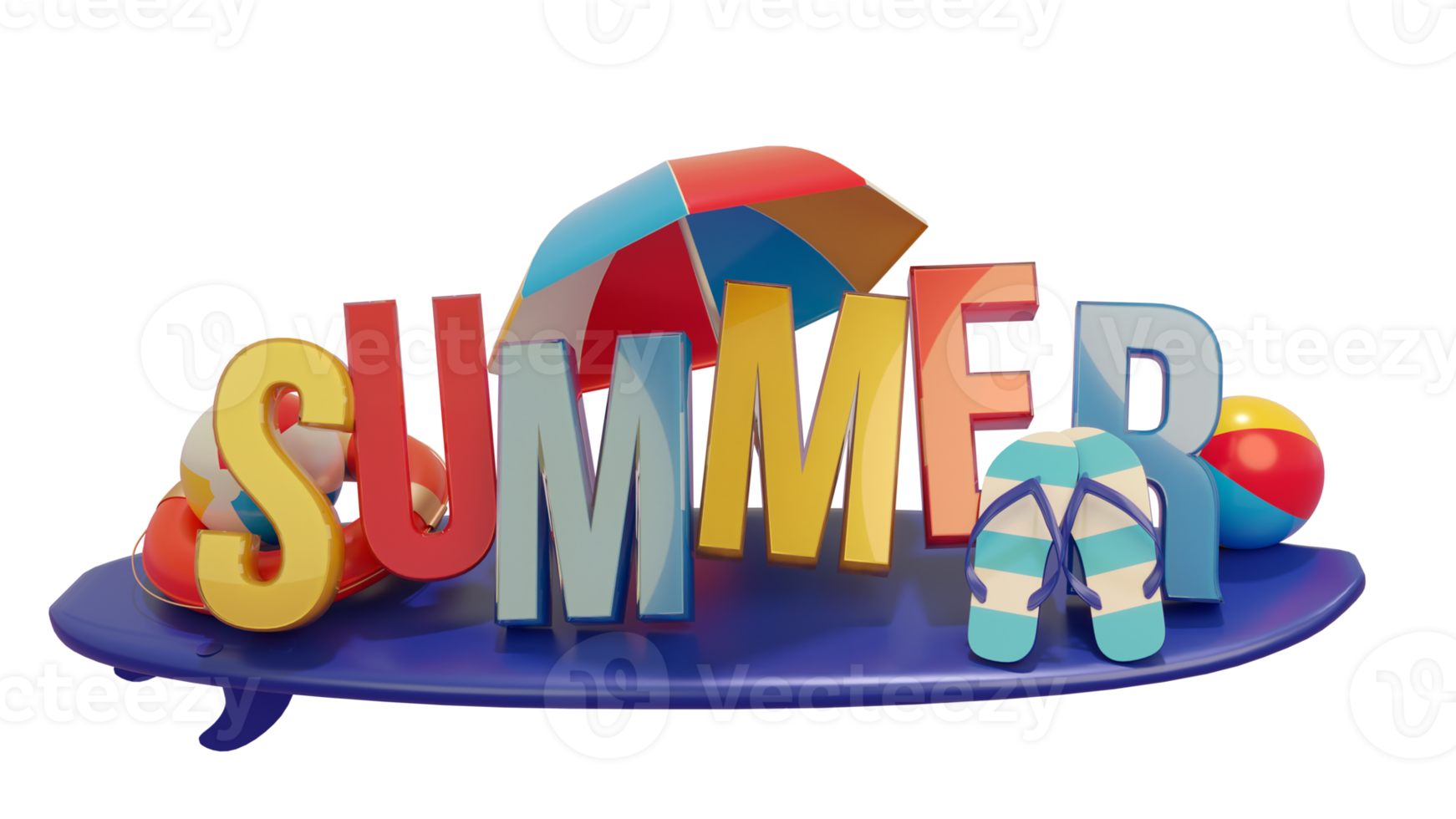 Summer Colorful Glossy 3D Text Composition for Design Element png