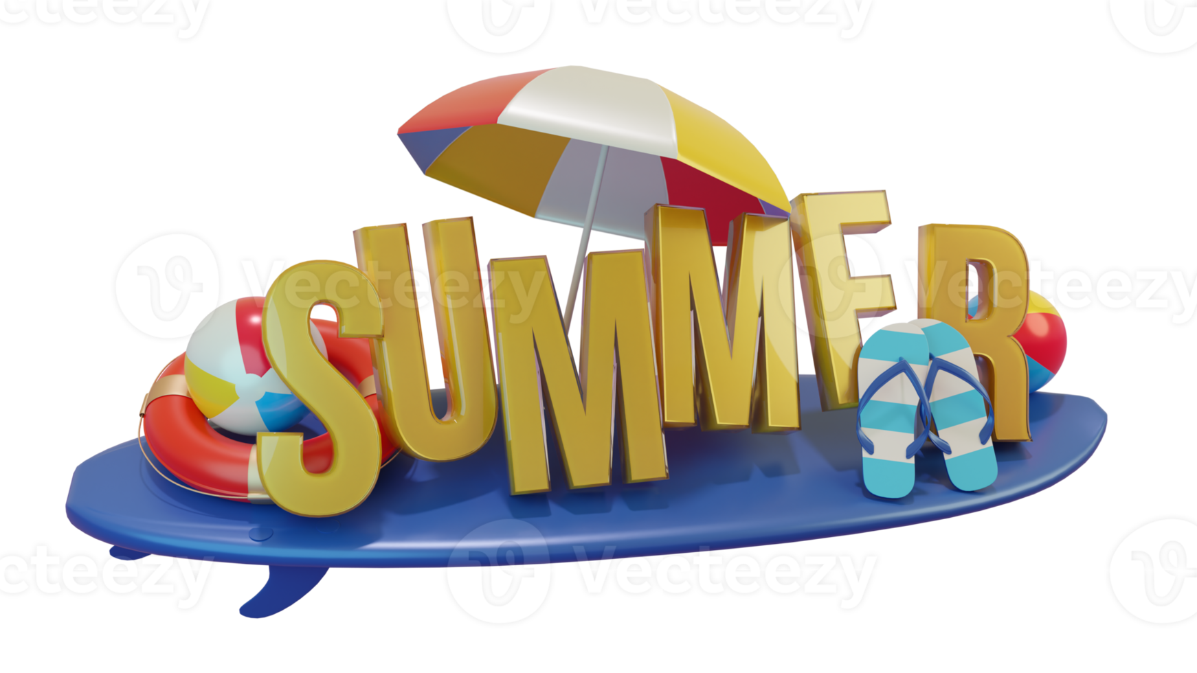 Summer Colorful Glossy 3D Text Composition for Design Element png