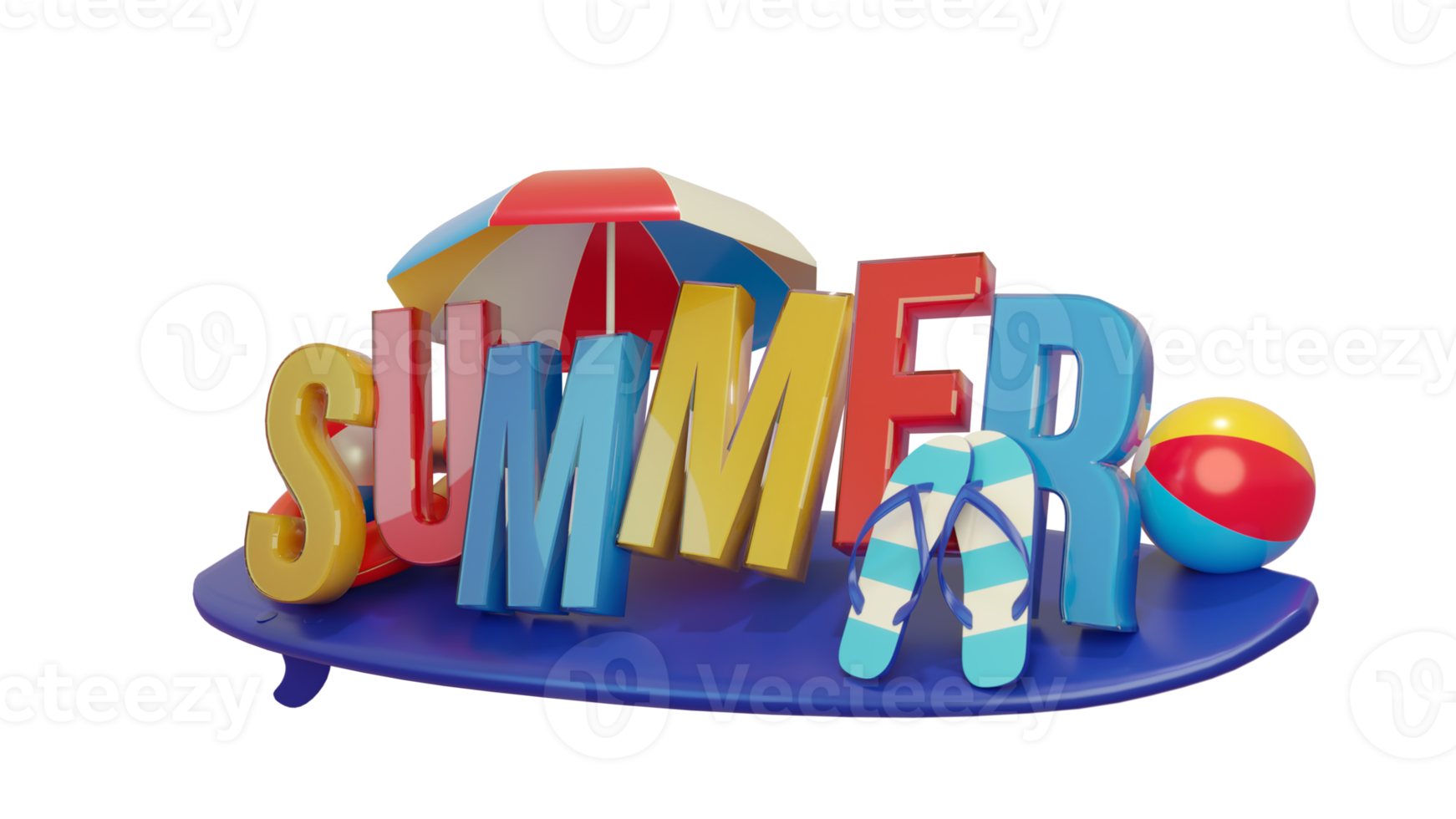 Summer Colorful Glossy 3D Text Composition for Design Element png